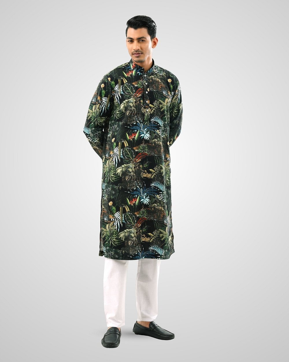 Men's Stylish Tropical Forest Print Panjabi  - 2