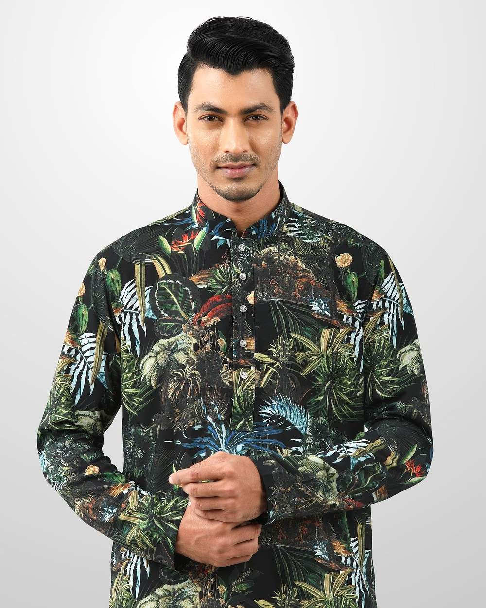 Men's Stylish Tropical Forest Print Panjabi  - 1