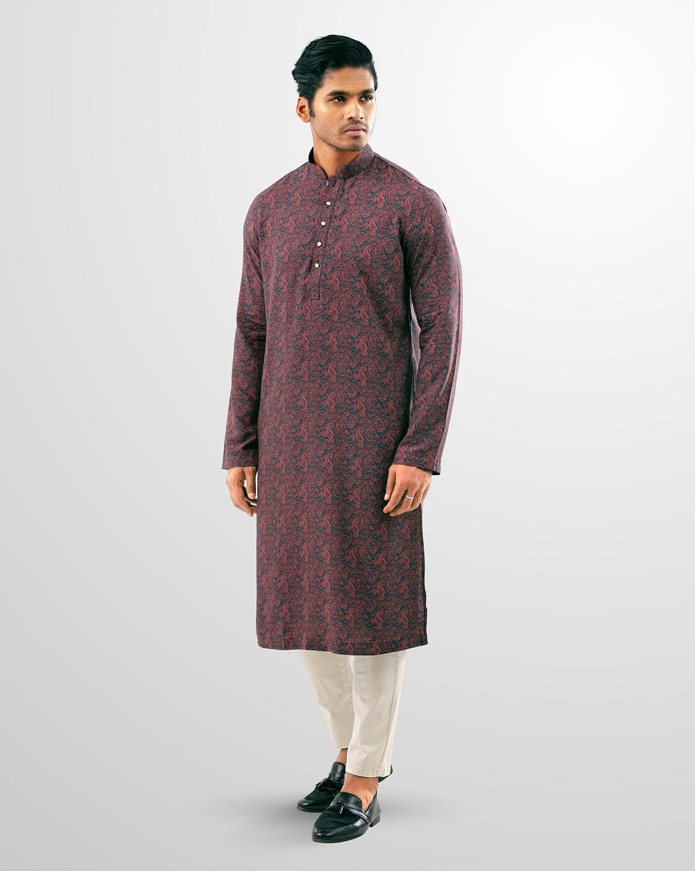 Men's Stylish Maroon Printed Panjabi  - 2