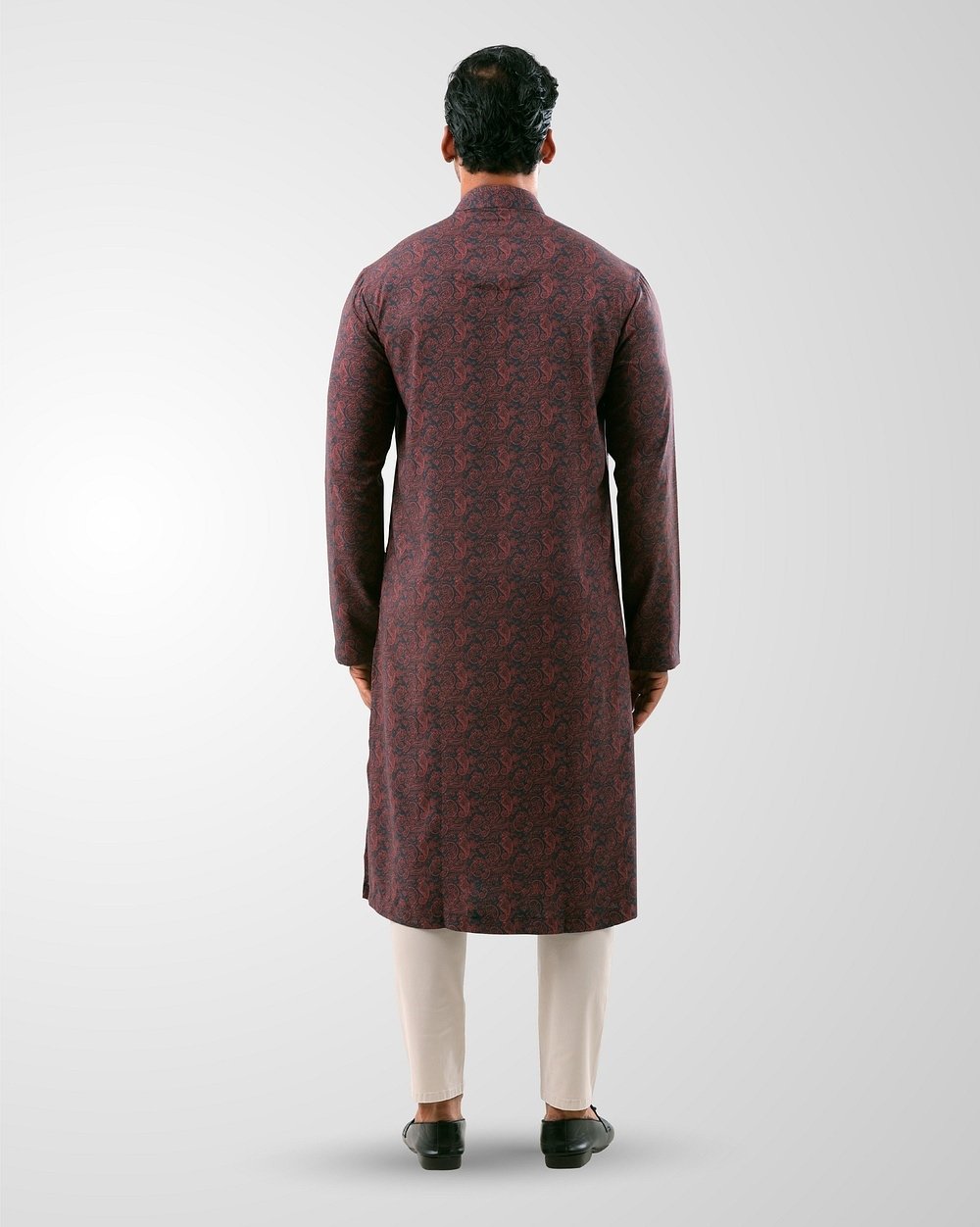 Men's Stylish Maroon Printed Panjabi  - 3