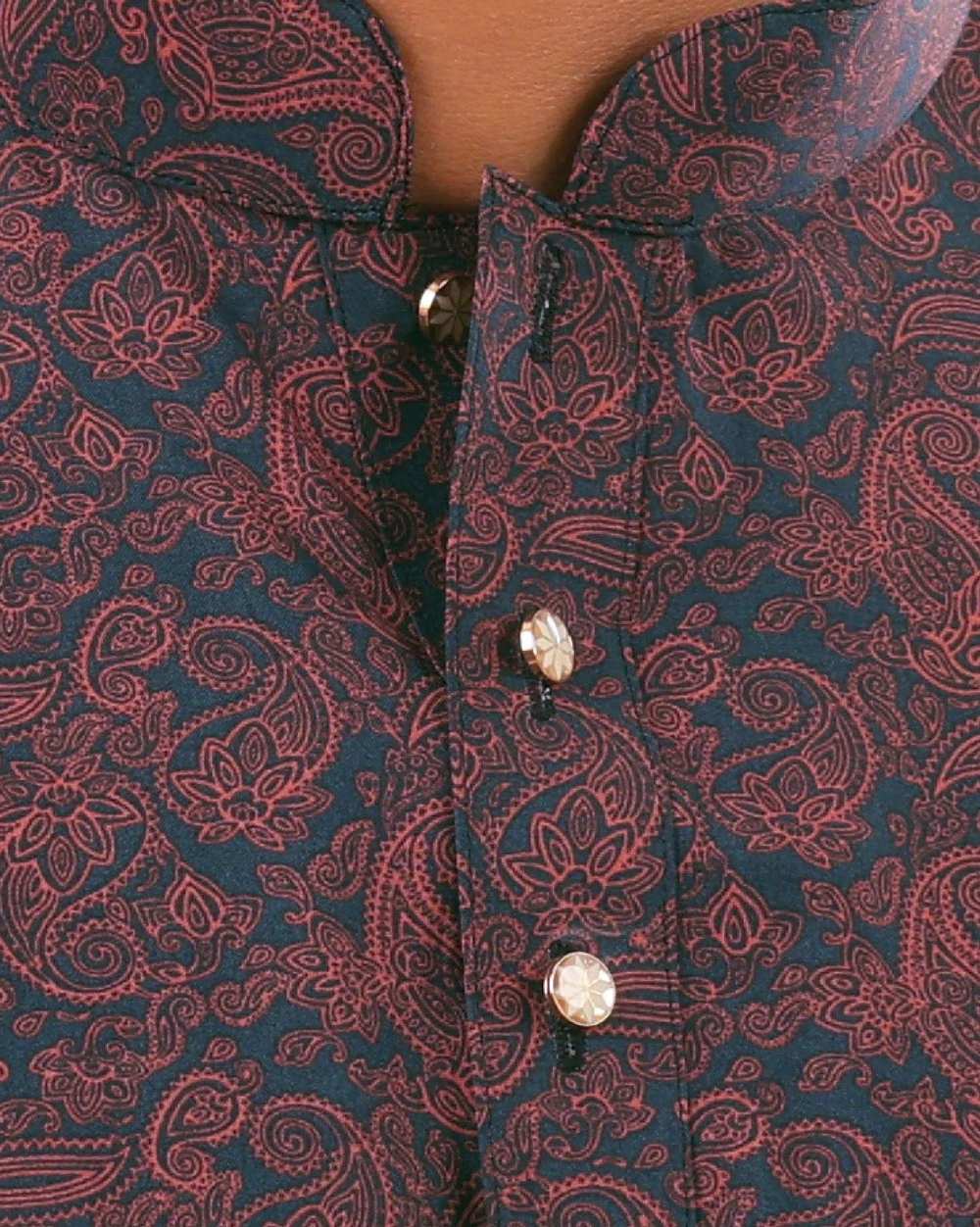 Men's Stylish Maroon Printed Panjabi  - 5