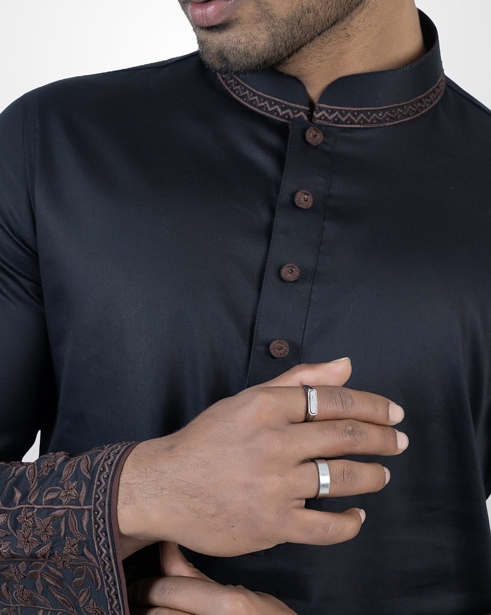 Midnight Vine Embroidered Panjabi  - 3