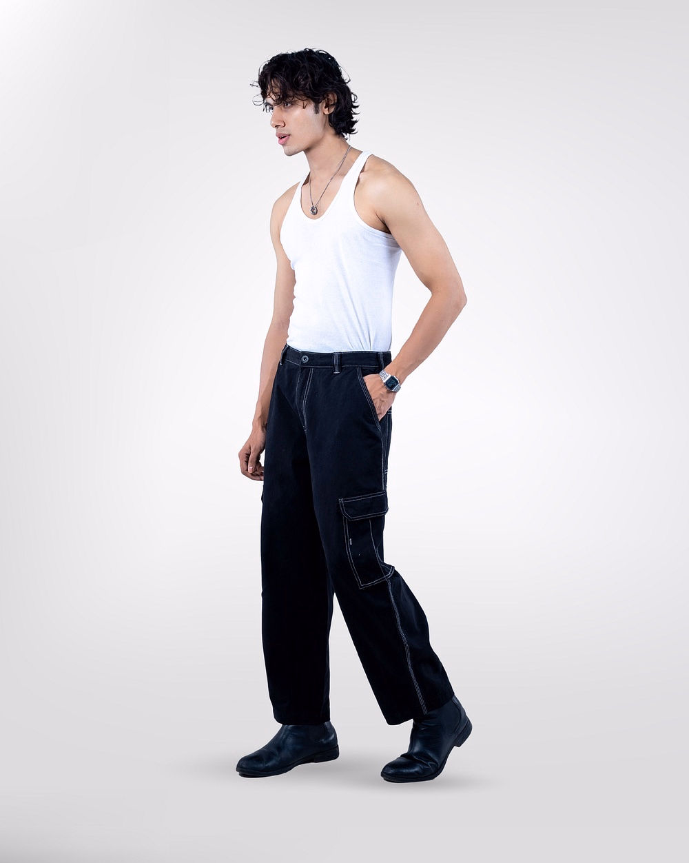 Men's Trendy Baggy Black Pants - 2