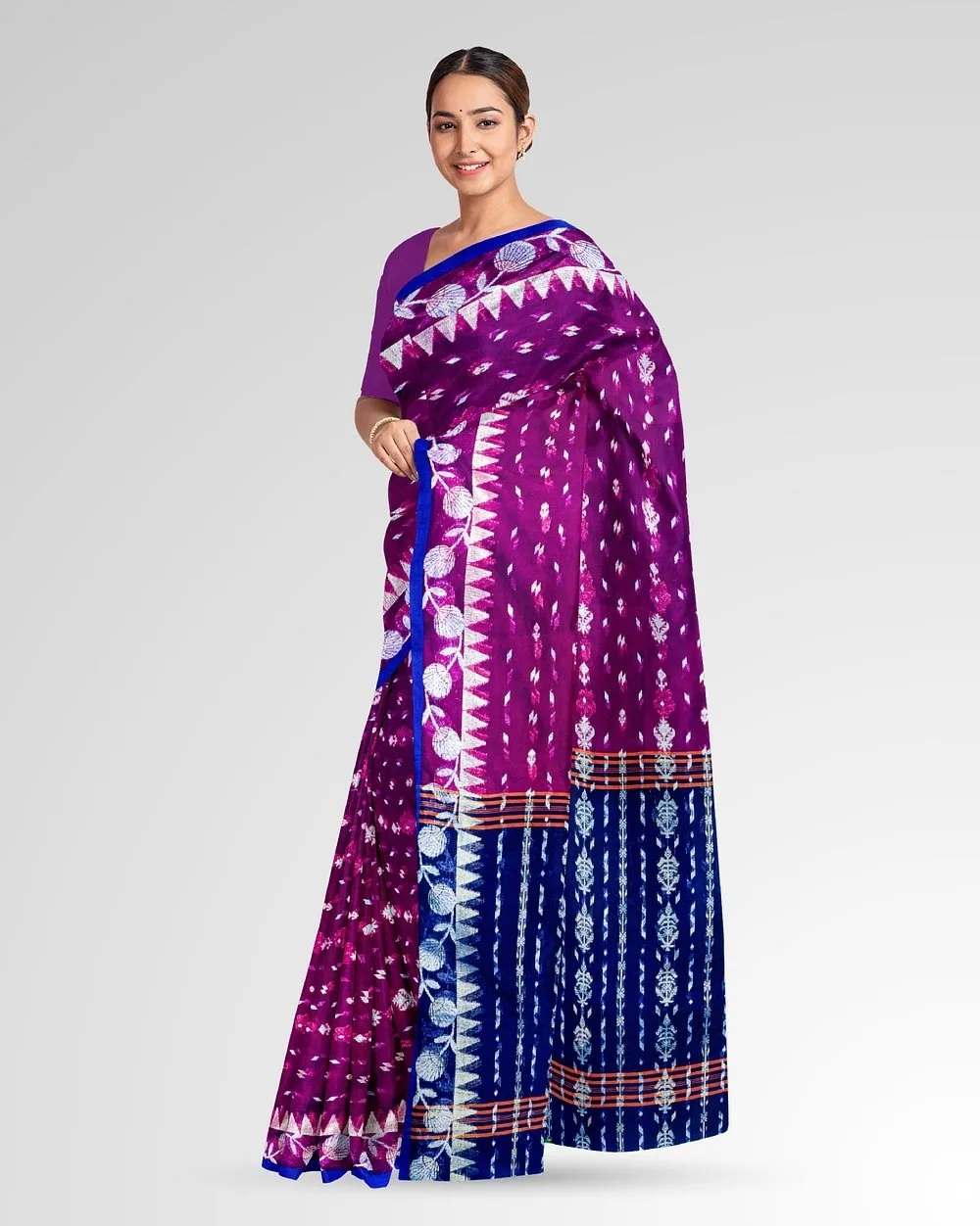 Violet & Navy Woven Motif Saree
