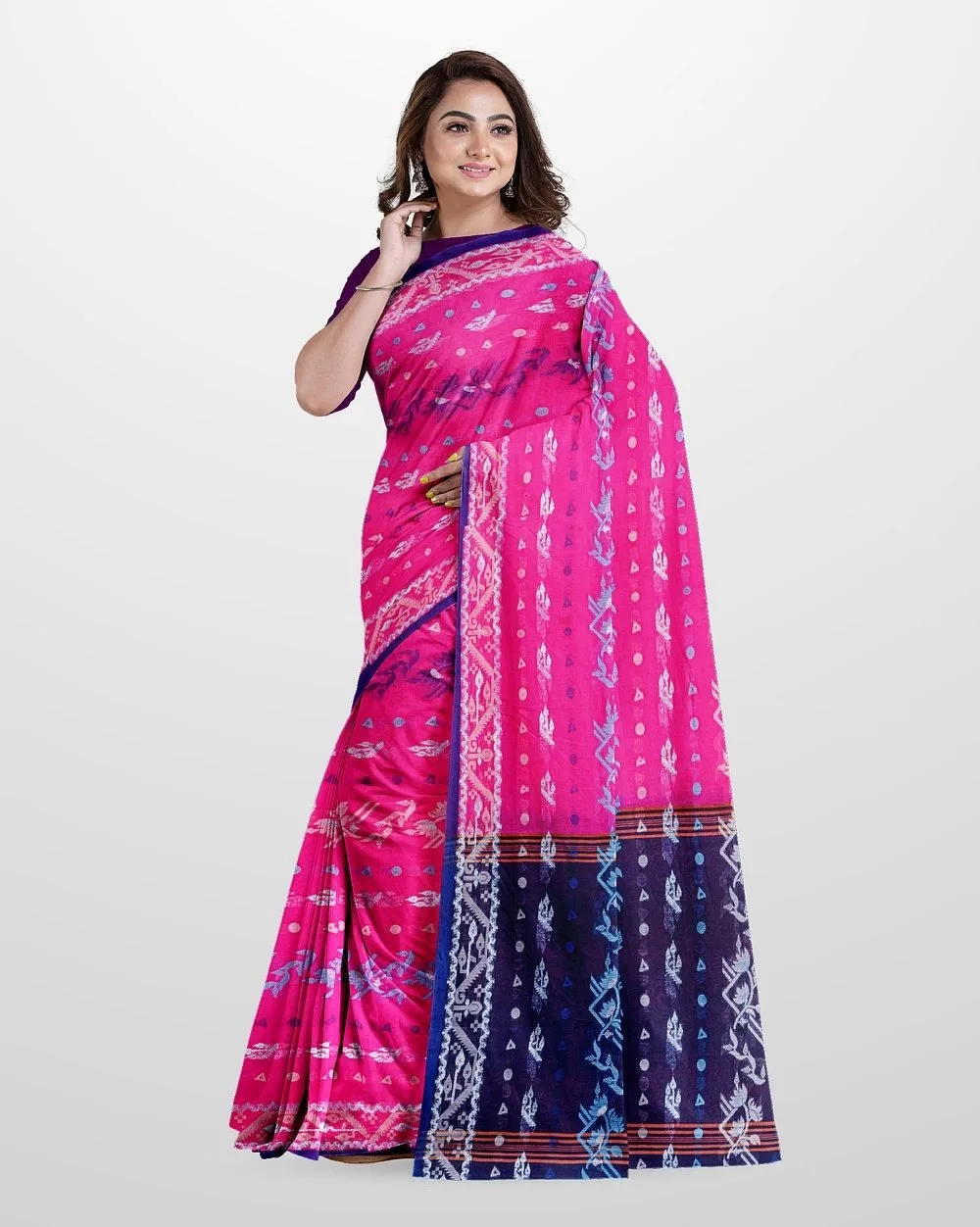 Radiant Pink Floral Woven Saree