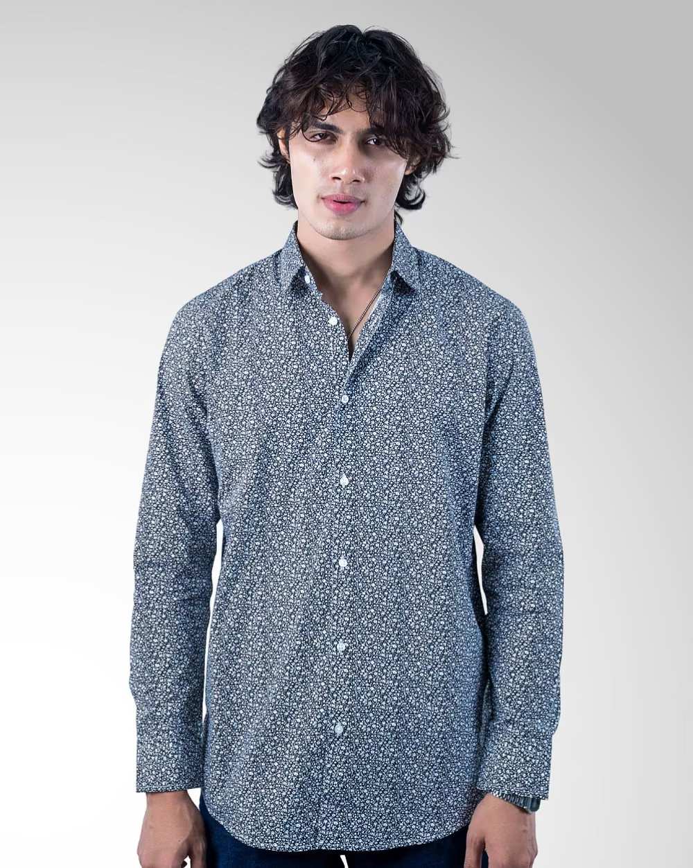 Printed Classic Solid Dyed Cotton Shirt  - 1