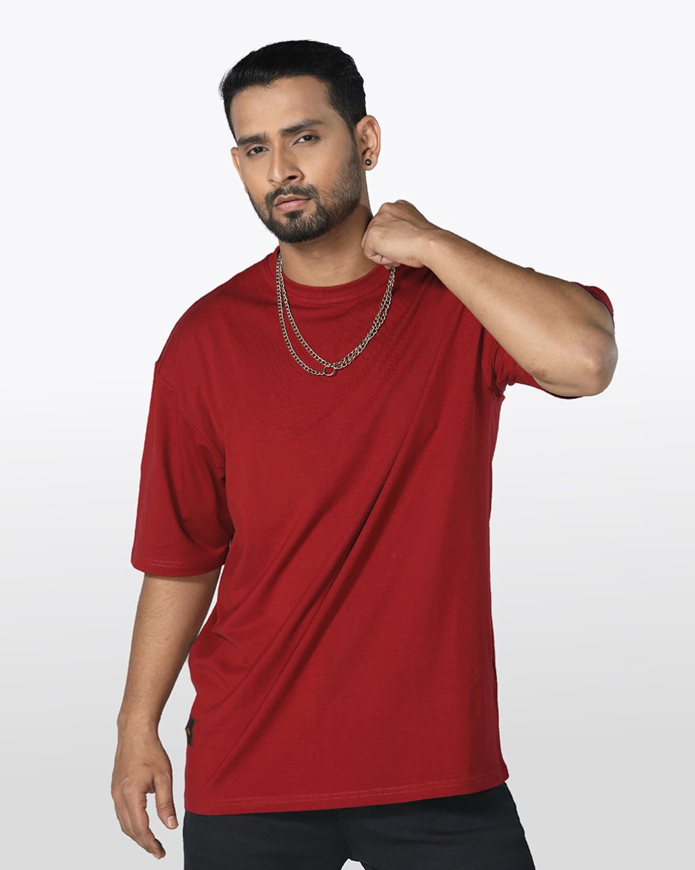 Men's Over Size Solid Color Knit T- Shirt  - 2
