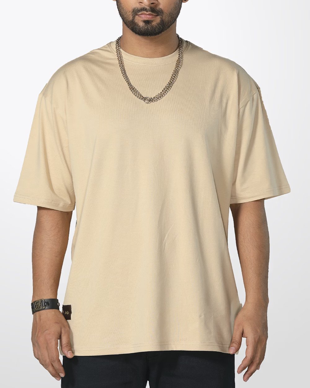 Men's Over Size Solid Color Knit T- Shirt  - 2