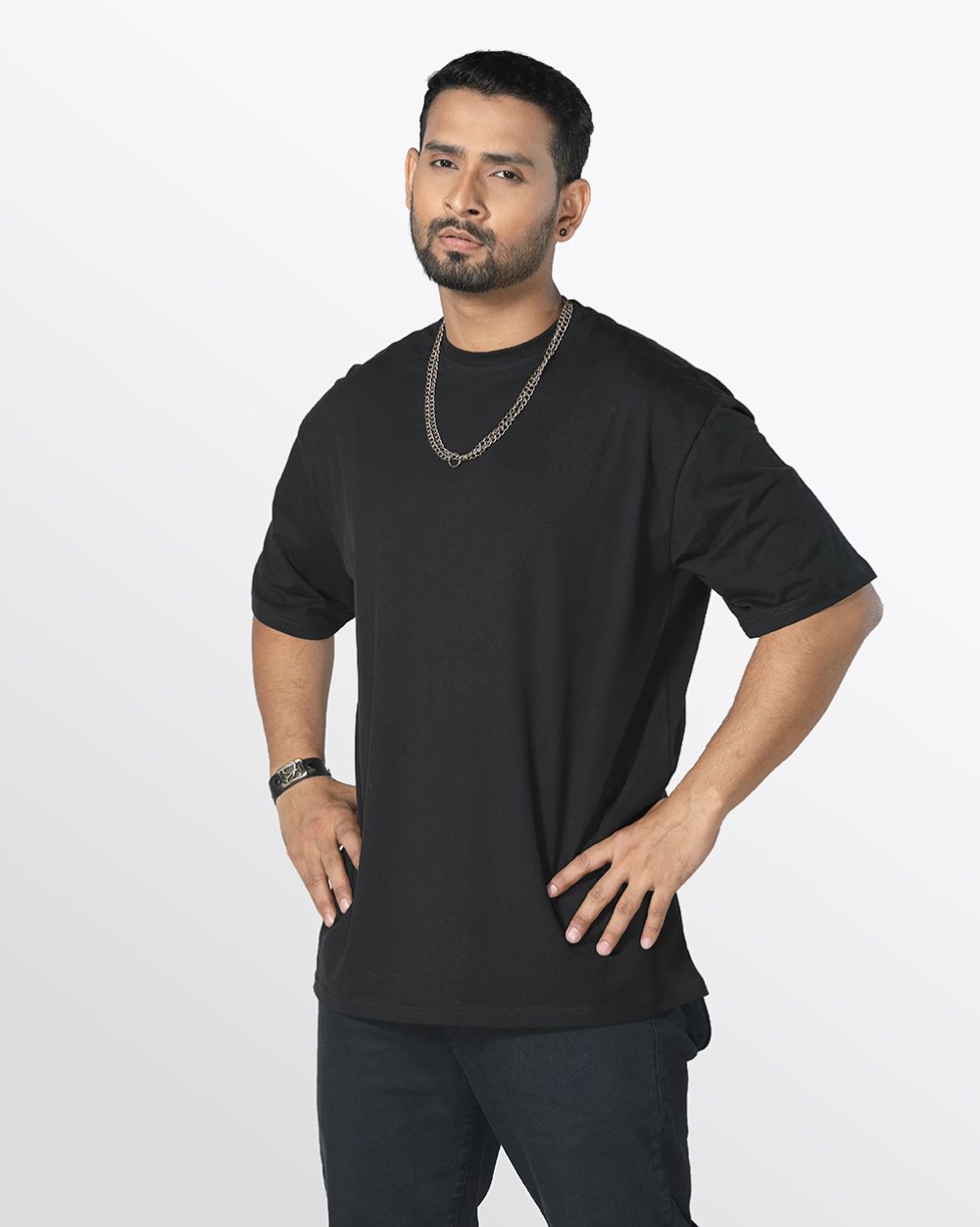 Men's Over Size Solid Color Knit T- Shirt  - 1