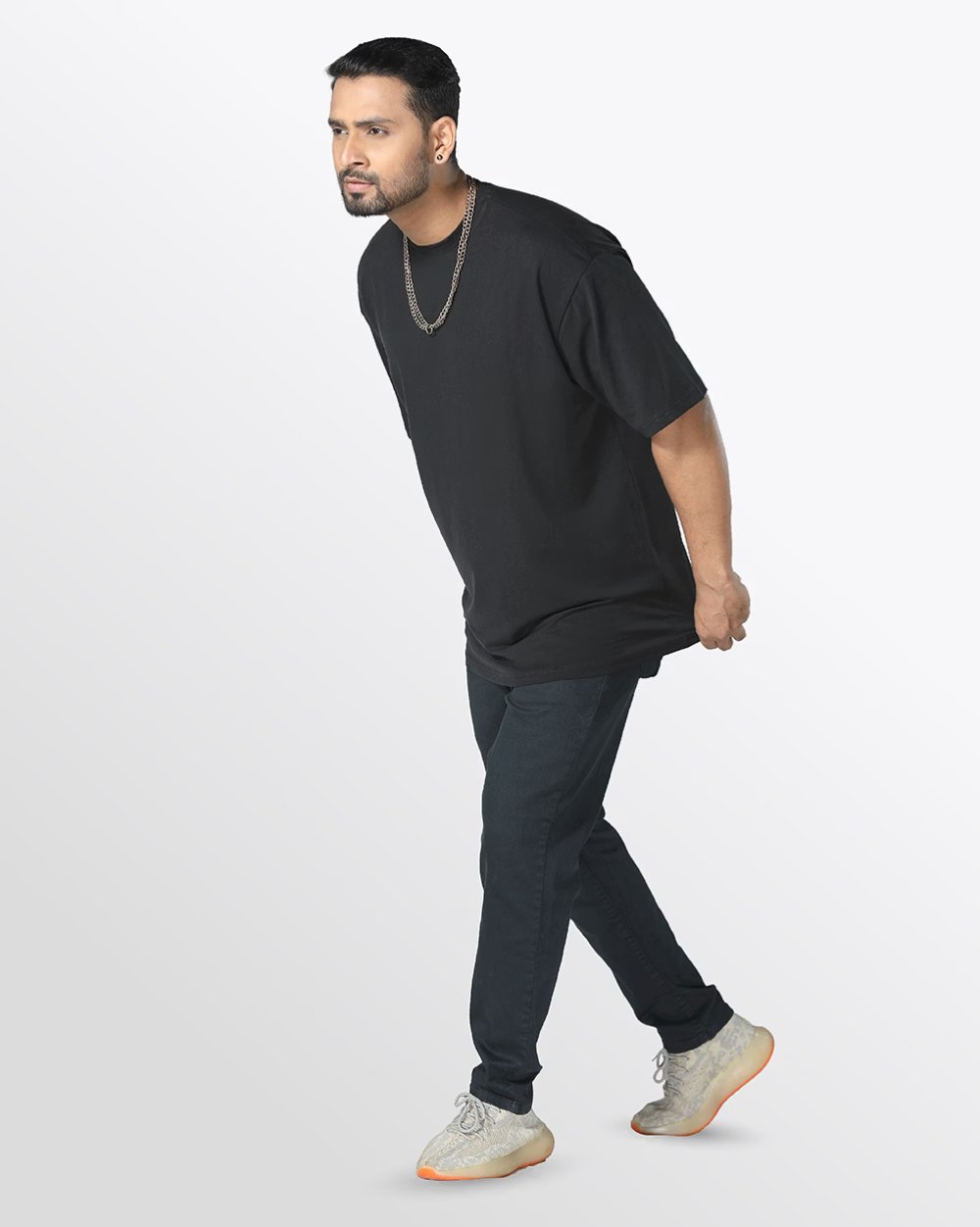 Men's Over Size Solid Color Knit T- Shirt  - 2