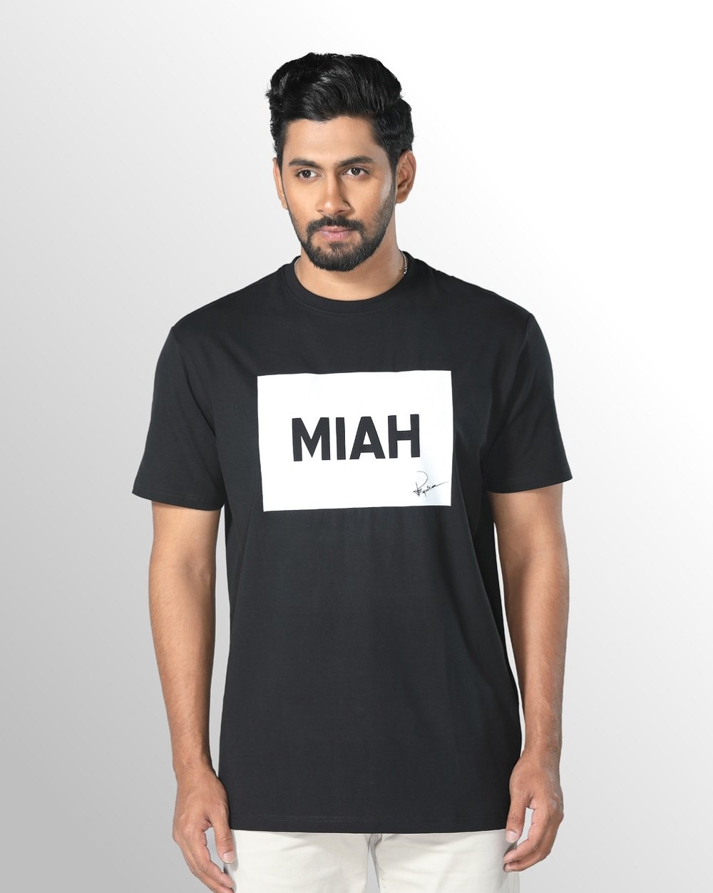 Men's Comfortable Regular Fit T-Shirt - White Box Logo  - 1