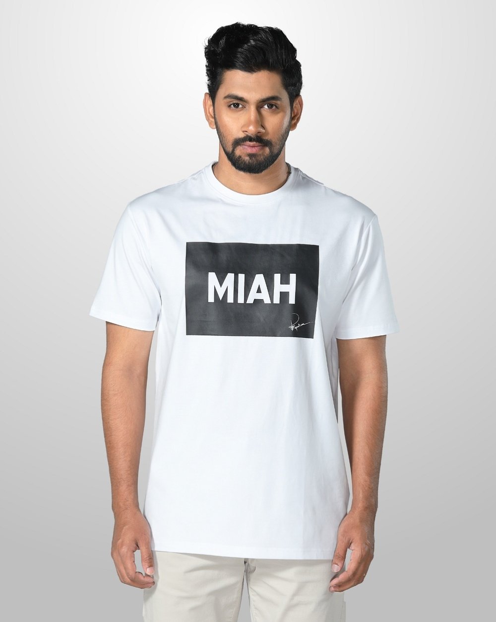 Men's Comfortable Regular Fit T-Shirt - White Box Logo  - 1