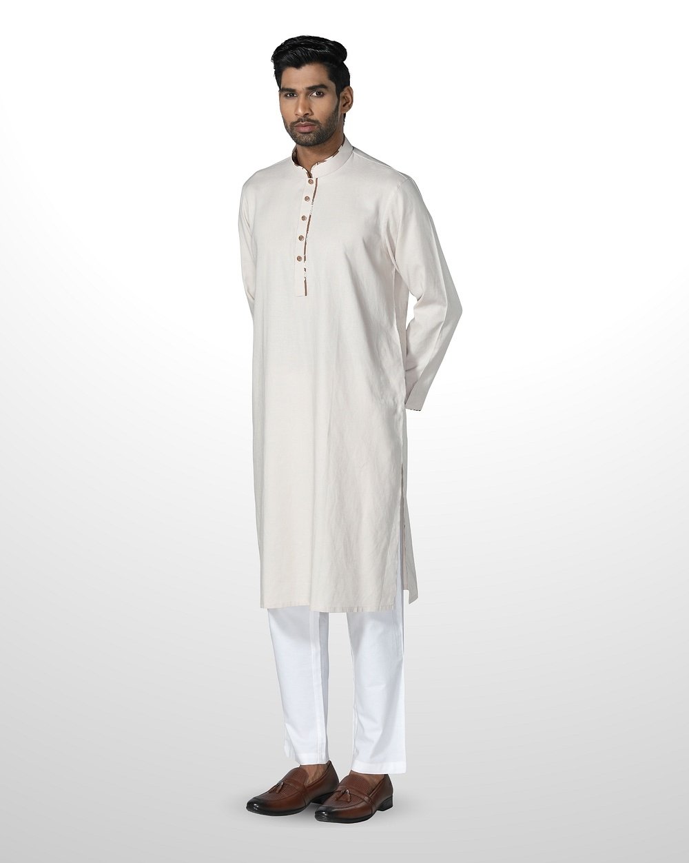 Men's Classic White Print Panjabi  - 3
