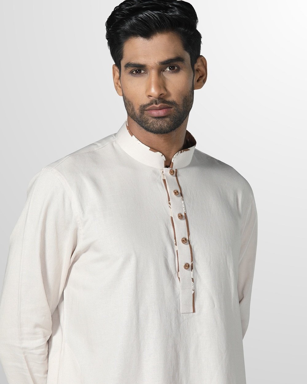 Men's Classic White Print Panjabi  - 4
