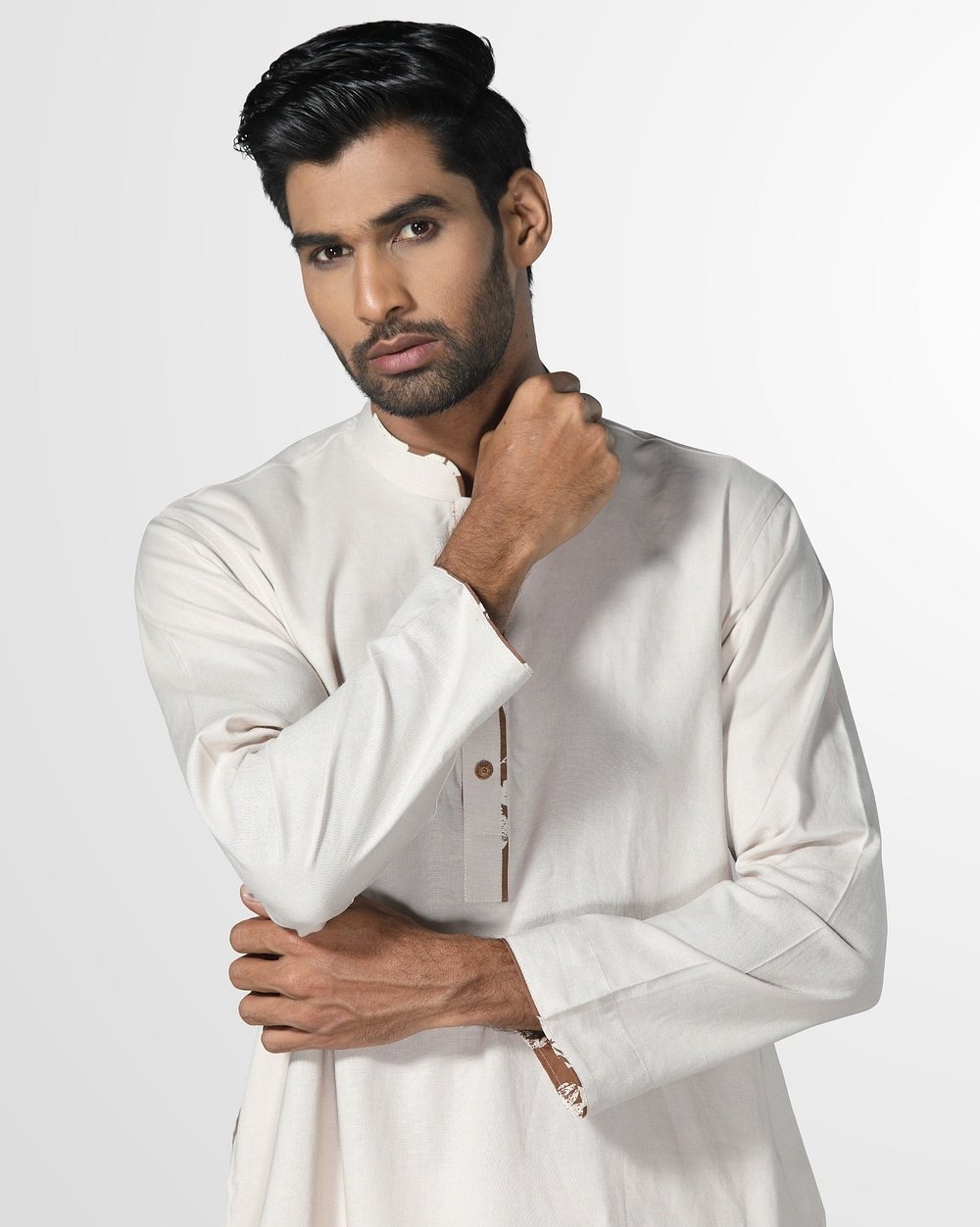 Men's Classic White Print Panjabi  - 1