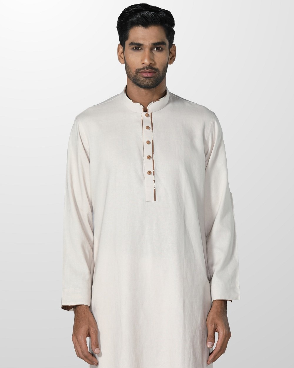 Men's Classic White Print Panjabi  - 2
