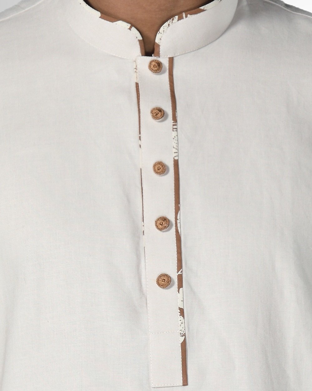 Men's Classic White Print Panjabi  - 5